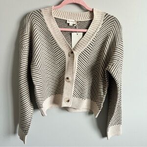 Hem & Thread NWT Striped V-Neck Button-Up Sweater, Womens, Chevron, Size Medium